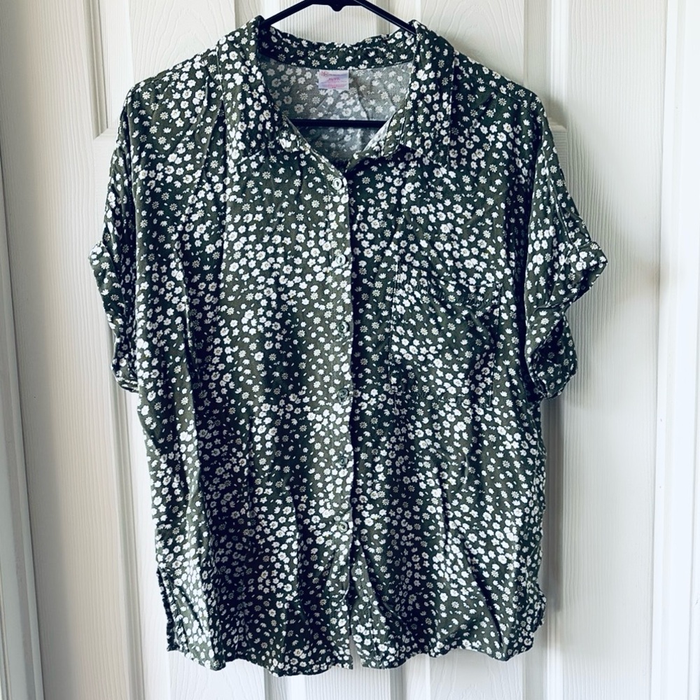 Olive Green Daisies Button Down Shirt